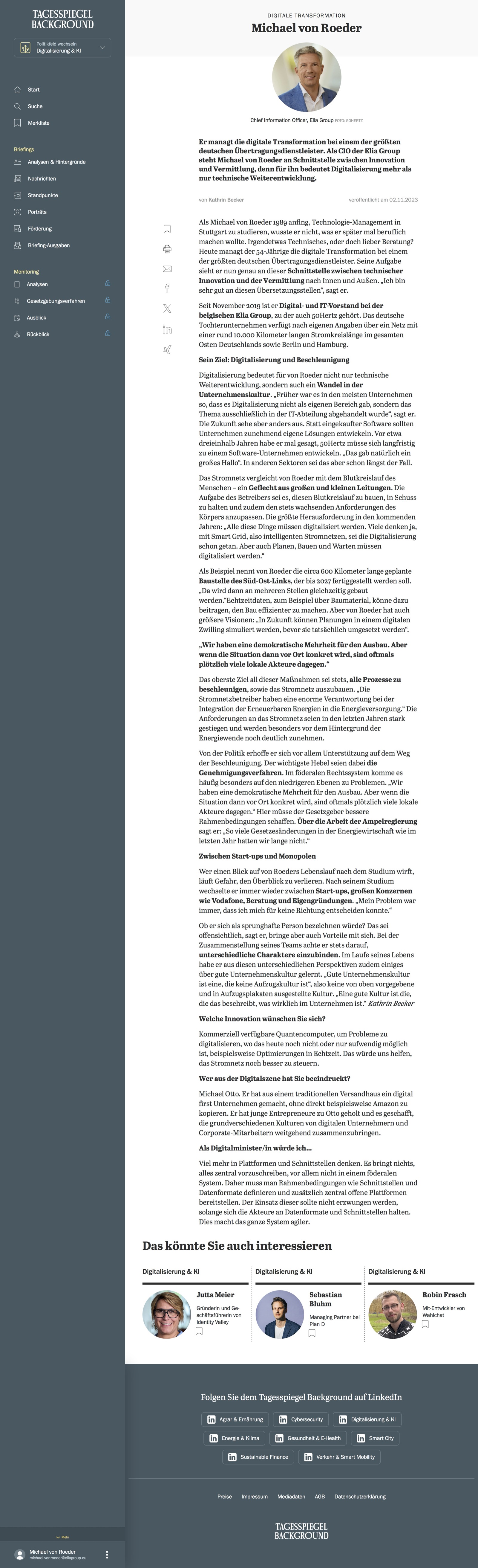 Tagesspiegel Background — Porträt Michael von Roeder